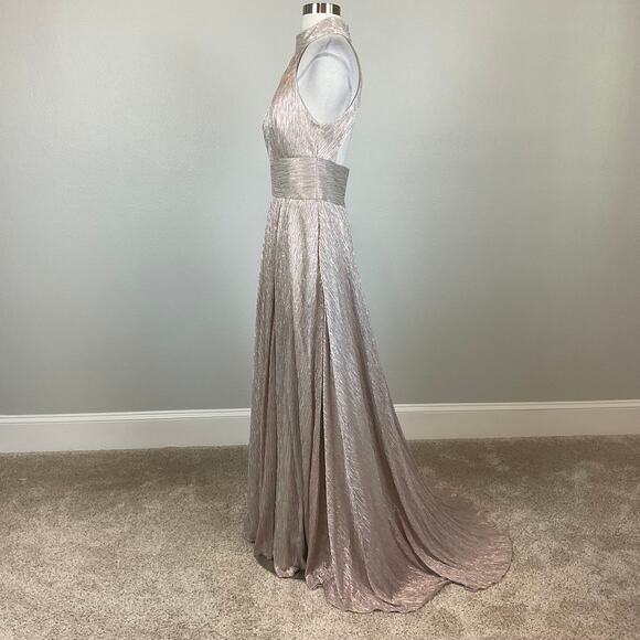 AQUA Women's Formal Dress Size 4 Pink Metallic Backless Long Evening Gown - Picture 6 of 13